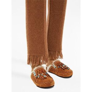 ALANUI Women's Suede Moccasins with Beaded Fringes Women CAMEL Pants